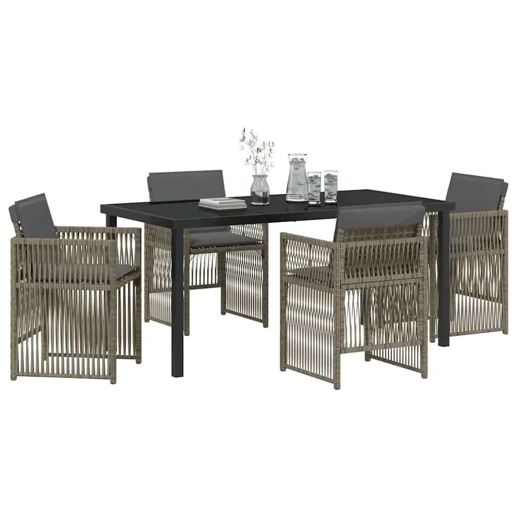 Garden Dining Set Grey Outdoor Furniture 5 Pieces Steel Frame Armrests Cushions