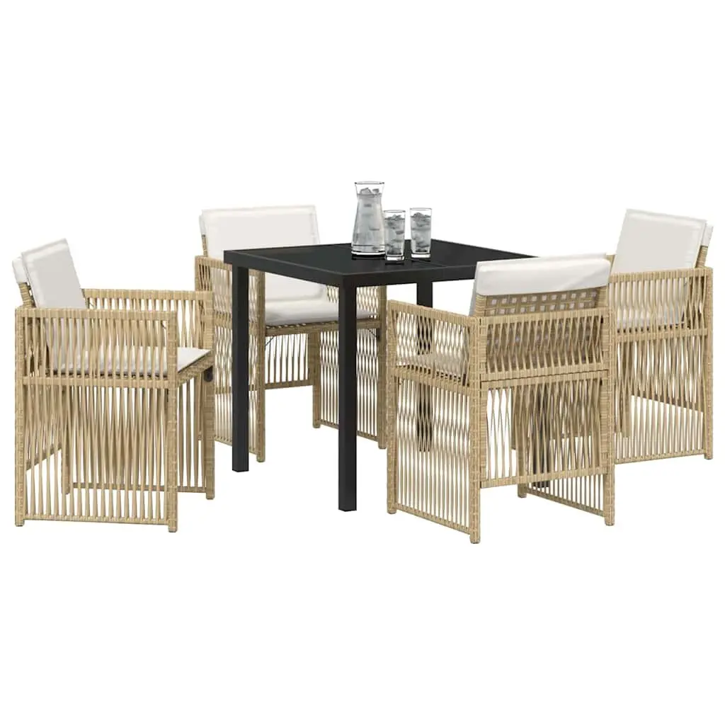 Garden Dining Set Modern 5 Pieces Steel Frame Rattan Armrests