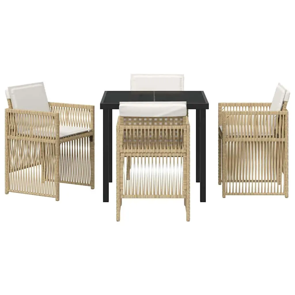 Garden Dining Set Modern 5 Pieces Steel Frame Rattan Armrests