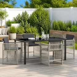 Garden Dining Set 5 Piece Outdoor Furniture Light Grey Steel Armchair Table