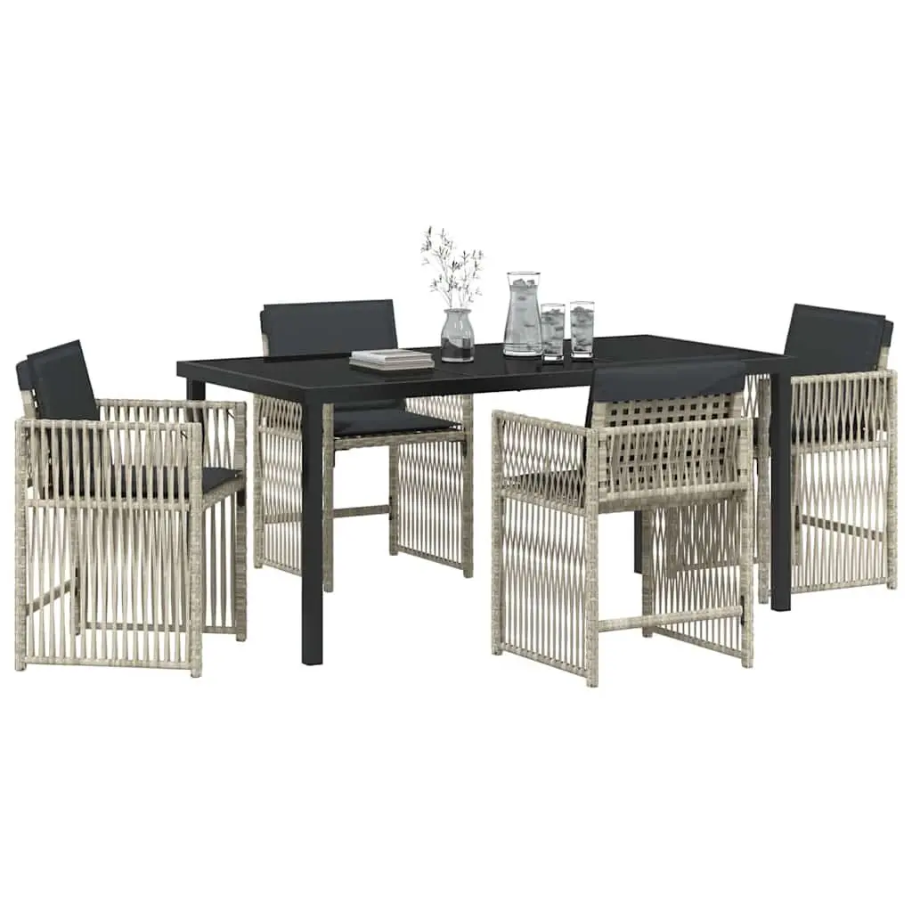 Garden Dining Set Modern 5 Piece Light Grey Steel Armchair Table