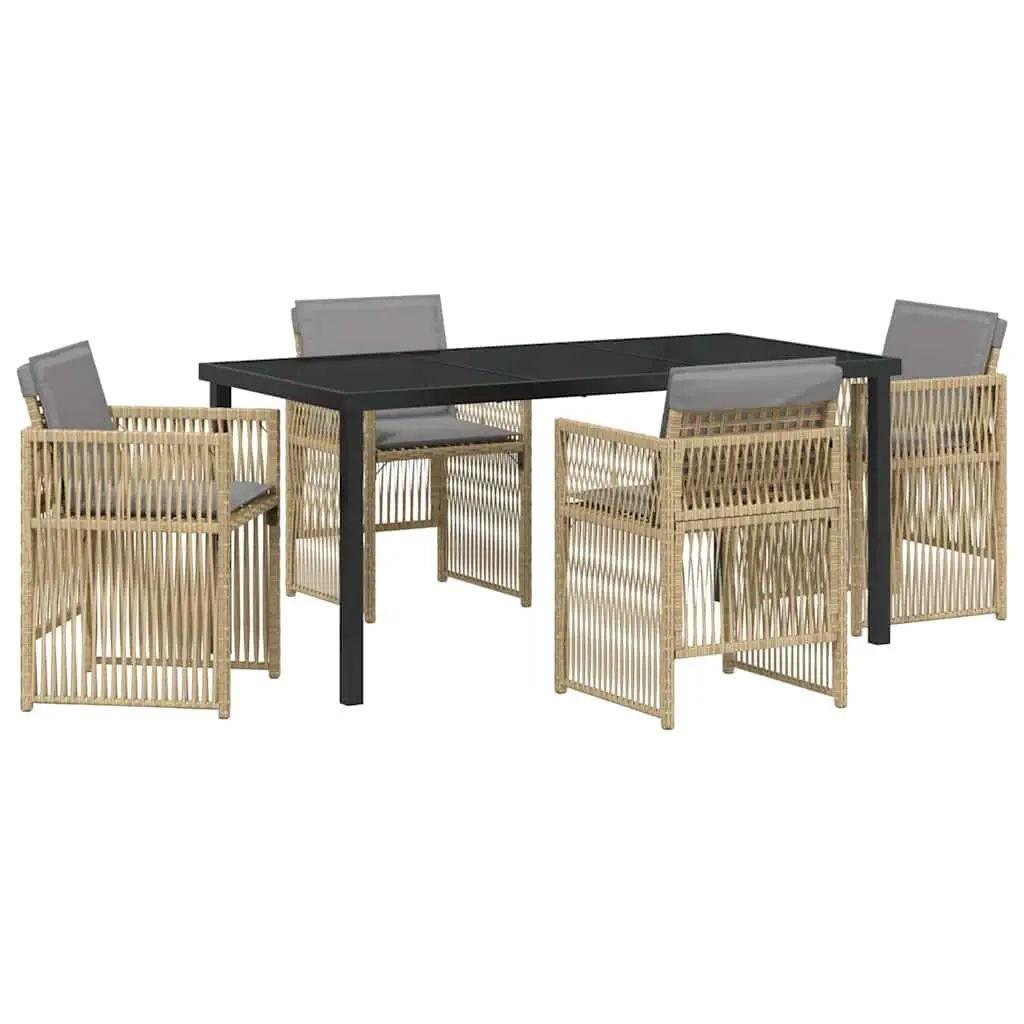 Outdoor Furniture Set 5 Piece Dining Collection Beige Steel Frame with Cushions