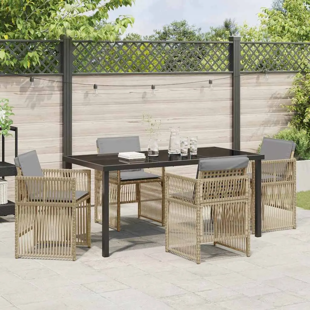 Outdoor Furniture Set 5 Piece Dining Collection Beige Steel Frame with Cushions