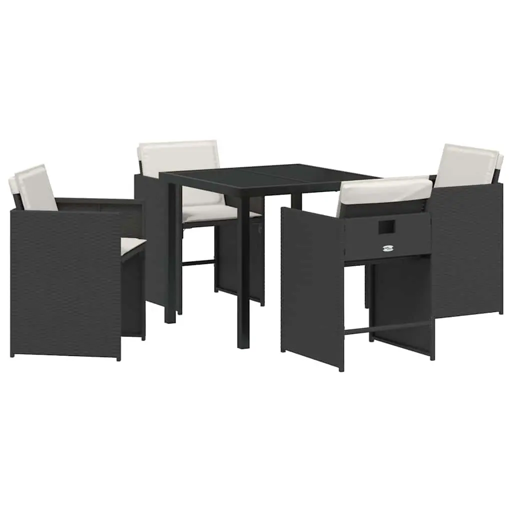 Outdoor Dining Set Black Poly Rattan 5 Pieces Garden Furniture Patio Table