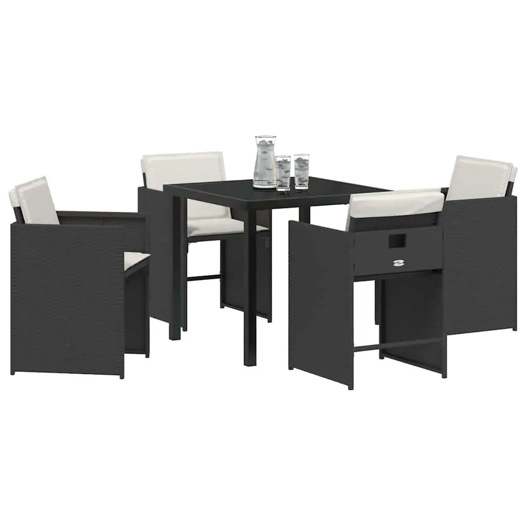 Outdoor Dining Set Black Poly Rattan 5 Pieces Garden Furniture Patio Table