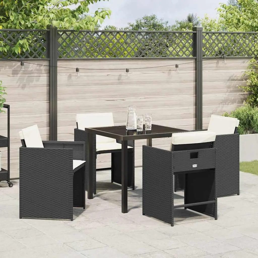 Outdoor Dining Set Black Poly Rattan 5 Pieces Garden Furniture Patio Table