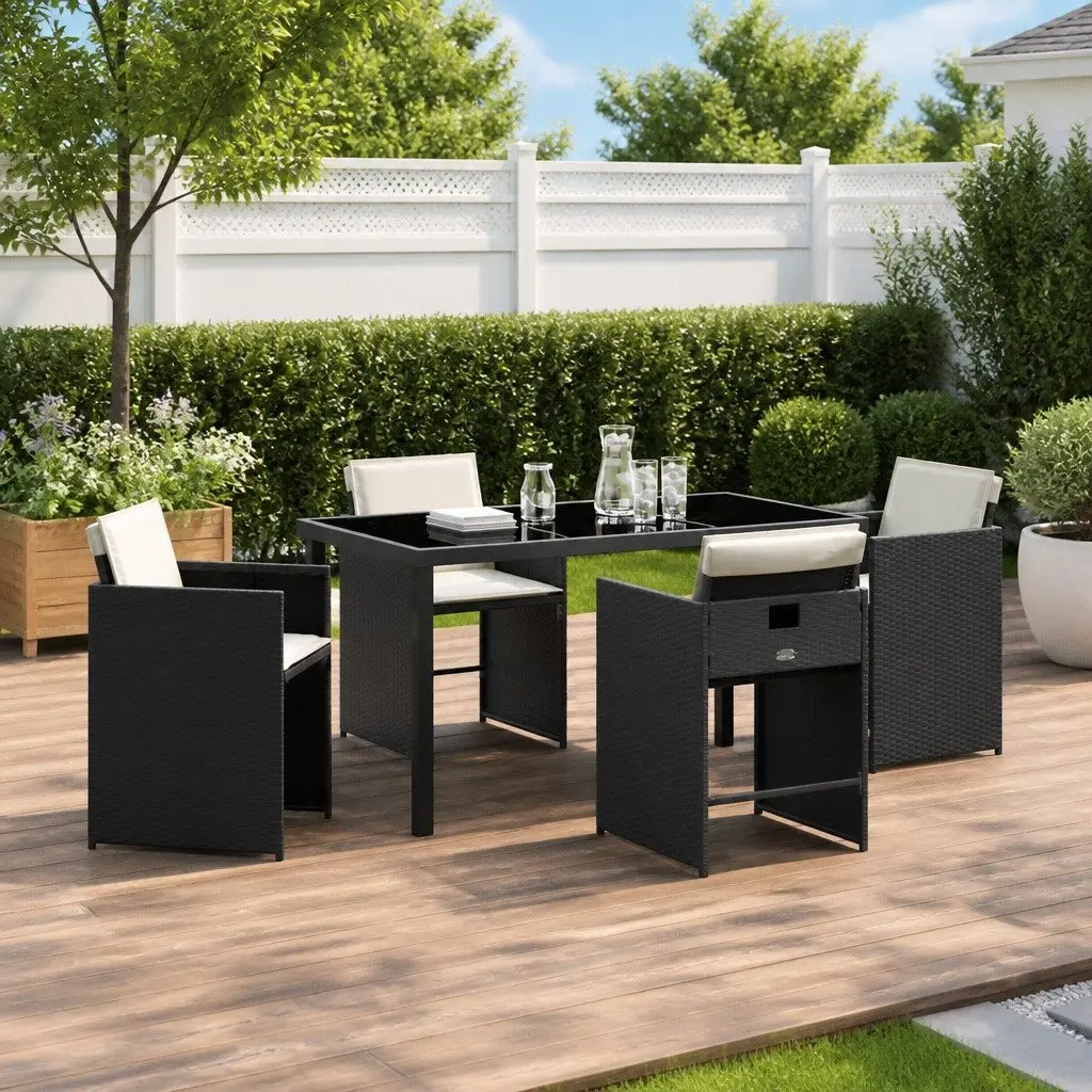 Garden Dining Set Black Poly Rattan 5 Piece Outdoor Furniture Table Chairs