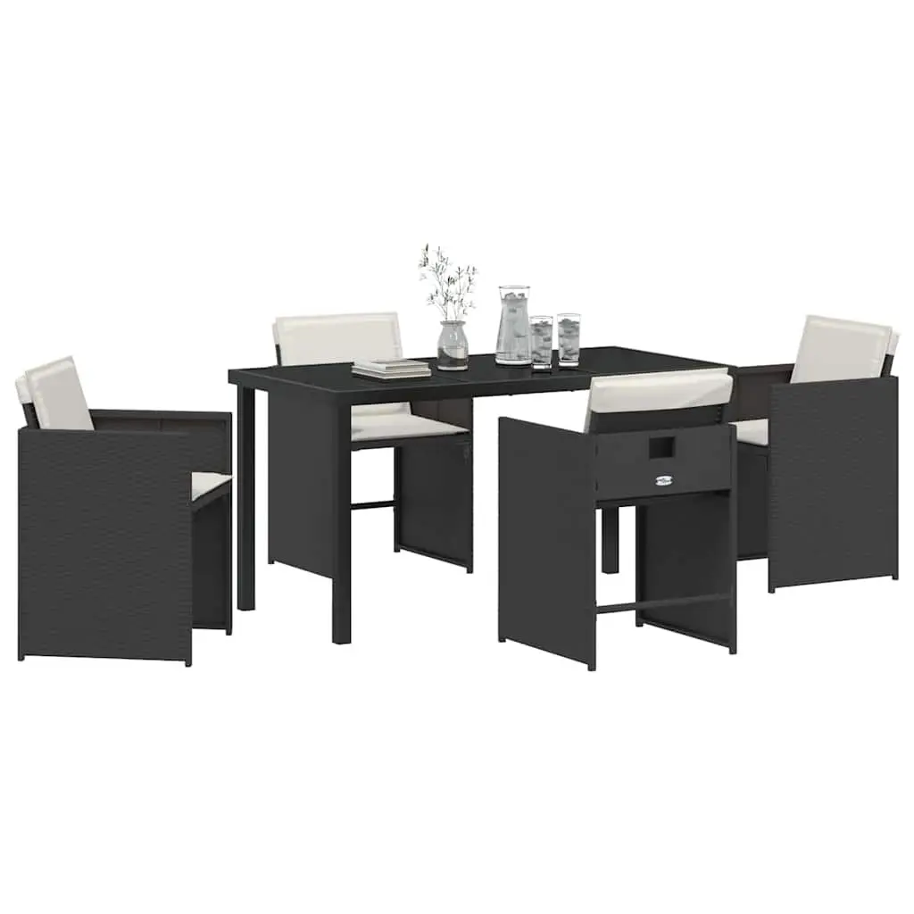 Garden Dining Set Black Poly Rattan 5 Piece Outdoor Furniture Table Chairs