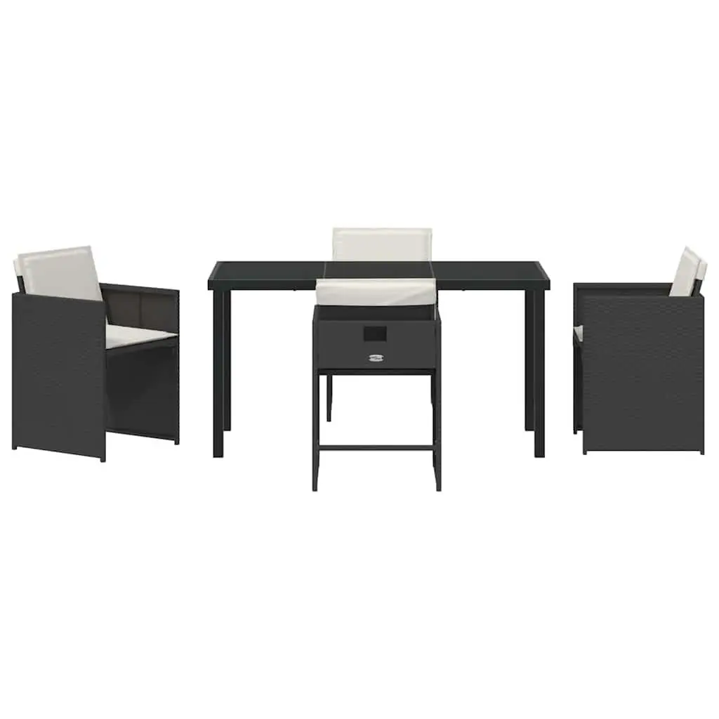 Garden Dining Set Black Poly Rattan 5 Piece Outdoor Furniture Table Chairs