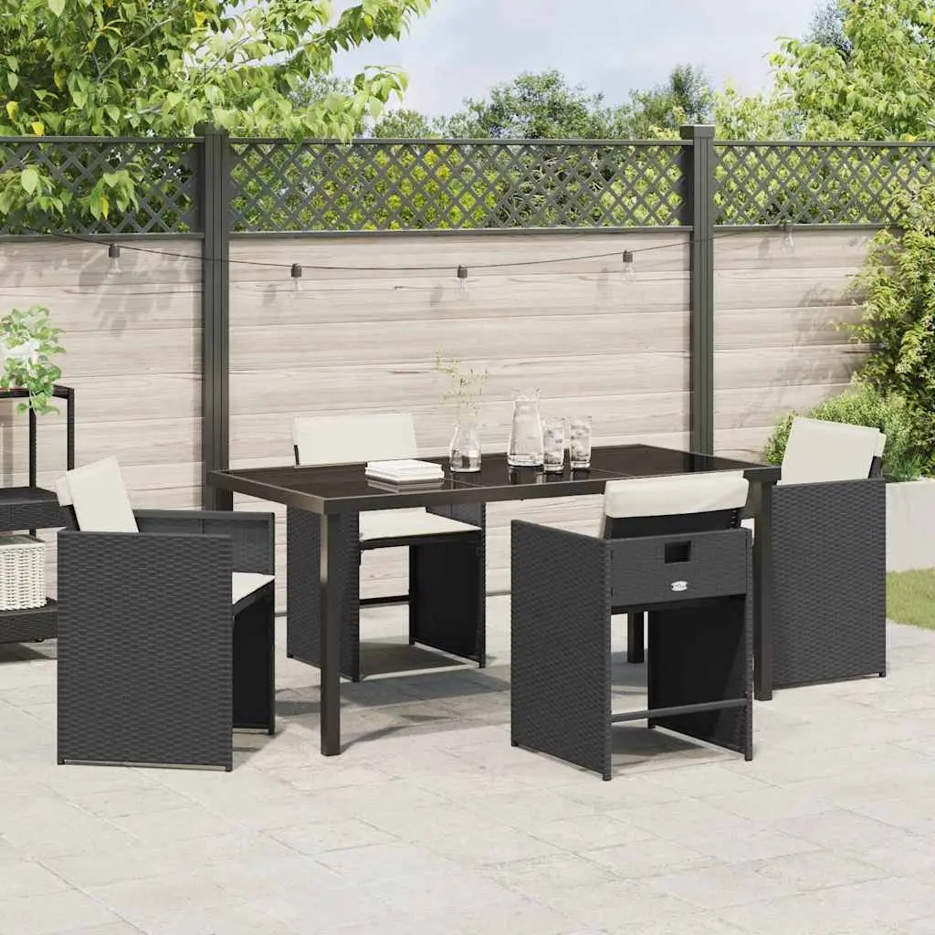 Garden Dining Set Poly Rattan 5 Piece Outdoor Furniture Black Table Chairs