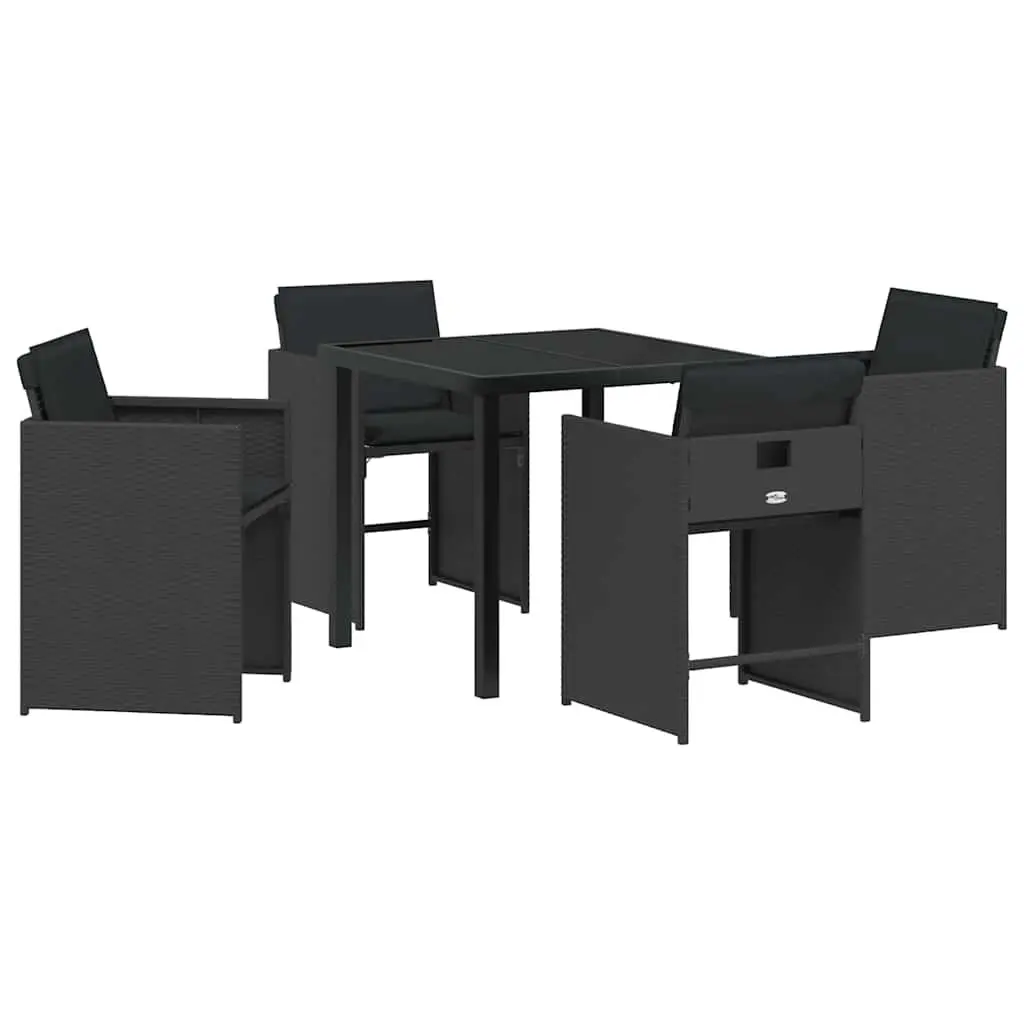 Garden Dining Set Modern 5 Piece Outdoor Furniture Black Poly Rattan Table Chairs