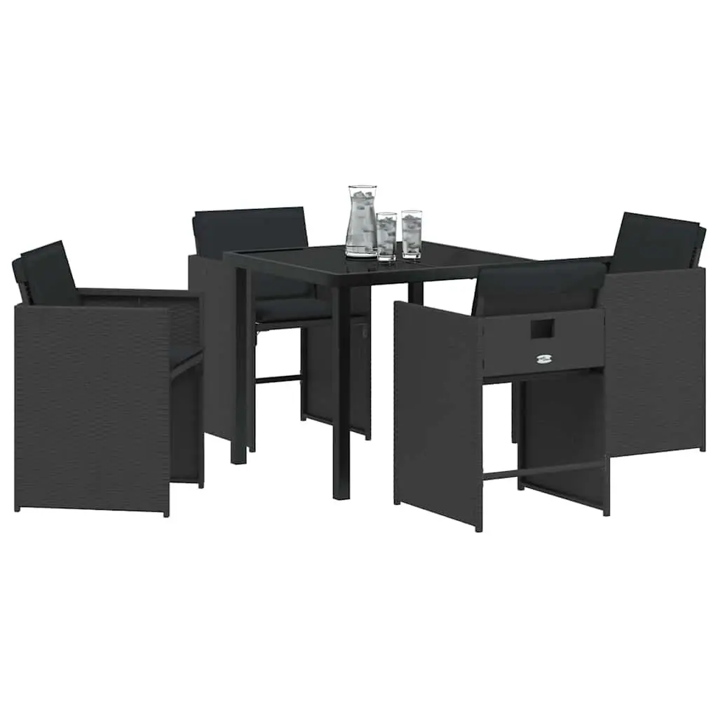 Garden Dining Set Modern 5 Piece Outdoor Furniture Black Poly Rattan Table Chairs