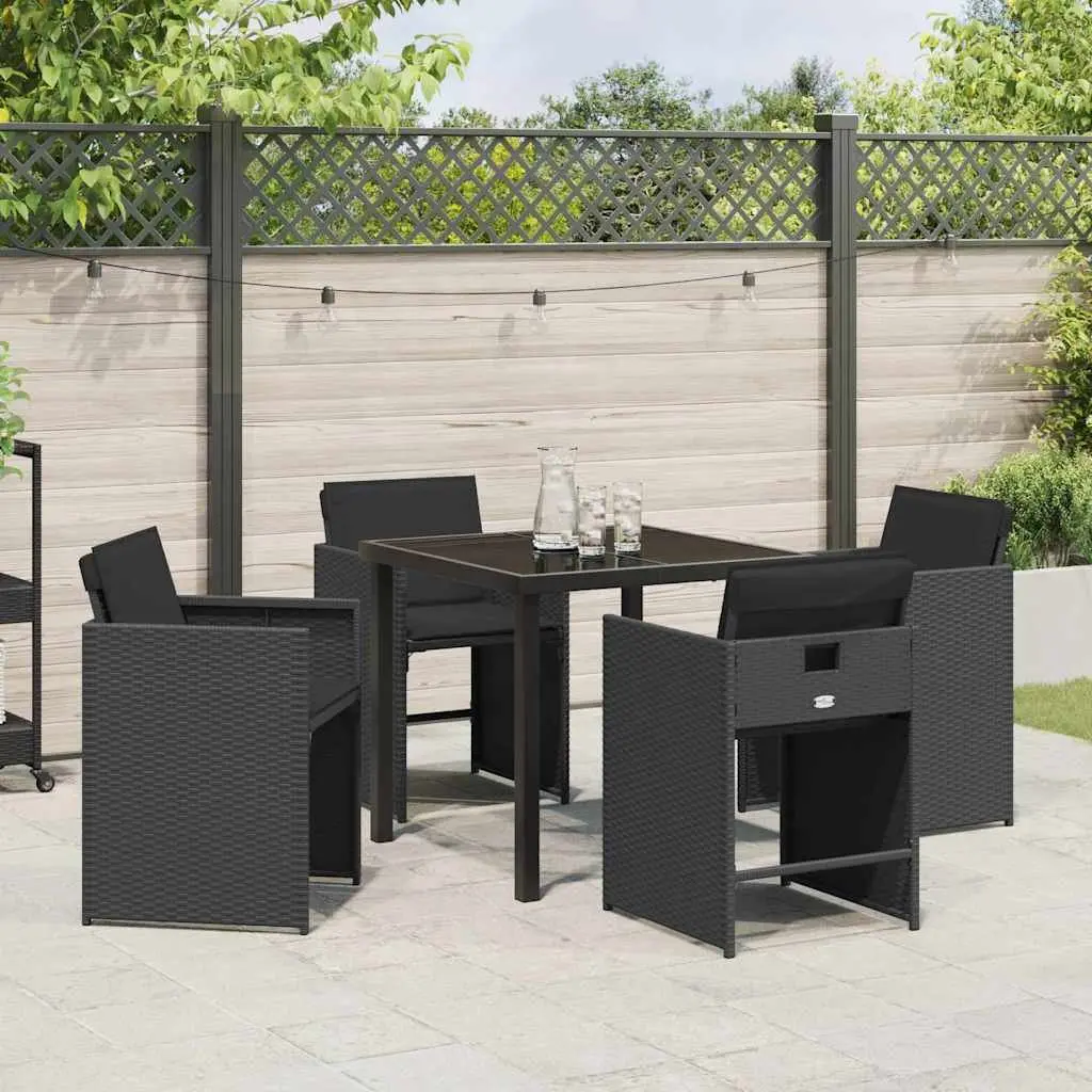 Garden Dining Set Modern 5 Piece Outdoor Furniture Black Poly Rattan Table Chairs