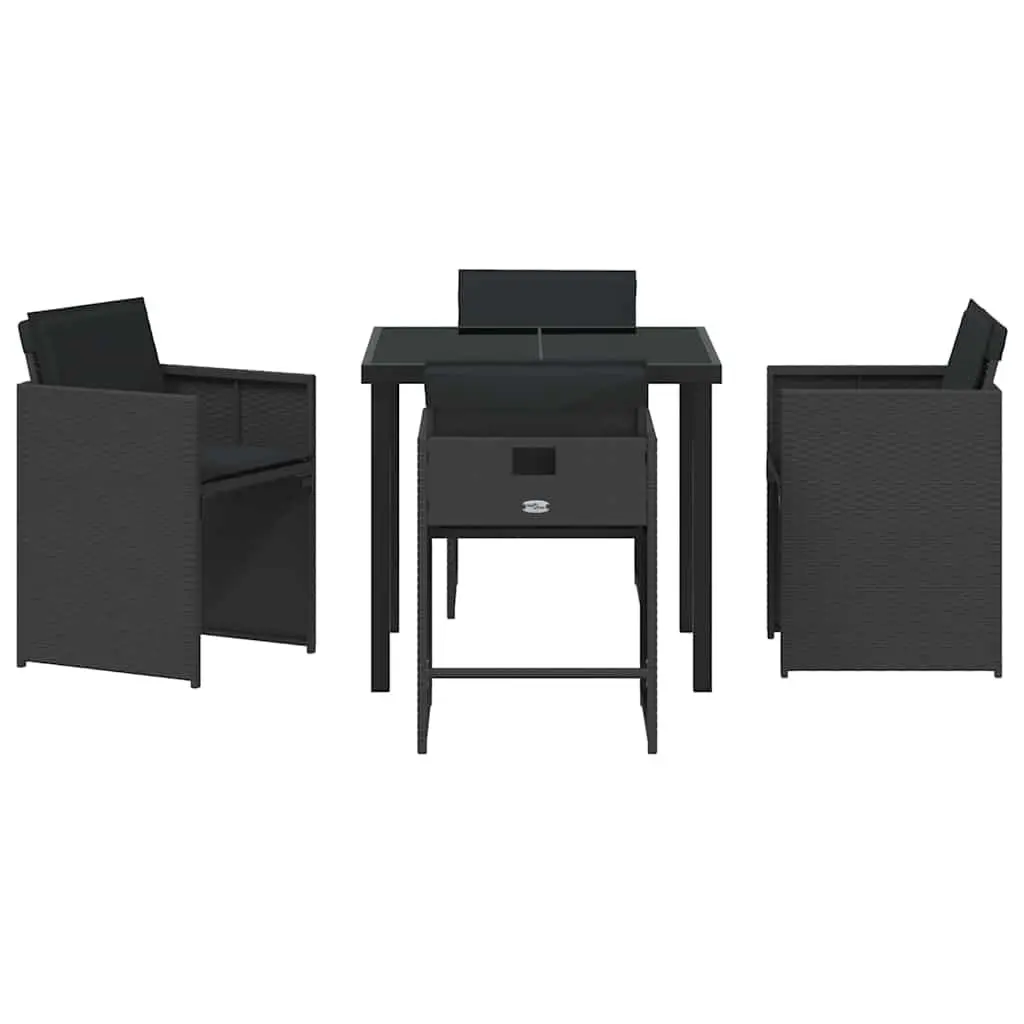 Garden Dining Set Modern 5 Piece Outdoor Furniture Black Poly Rattan Table Chairs