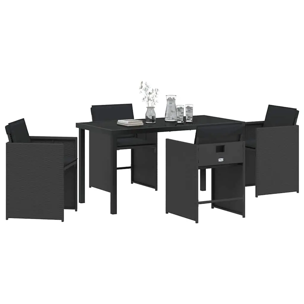 Outdoor Dining Set Modern Poly Rattan 5 Piece Black Table Chairs