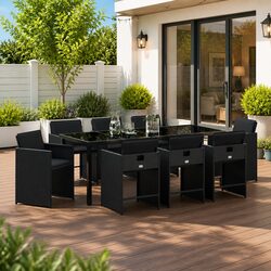 Garden Dining Set 9 Pieces Outdoor Furniture Black Poly Rattan Patio Table