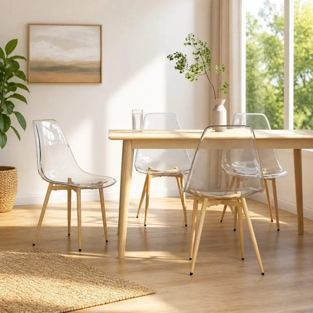 Dining Chairs Transparent Seat Ergonomic Backrest 4 Piece