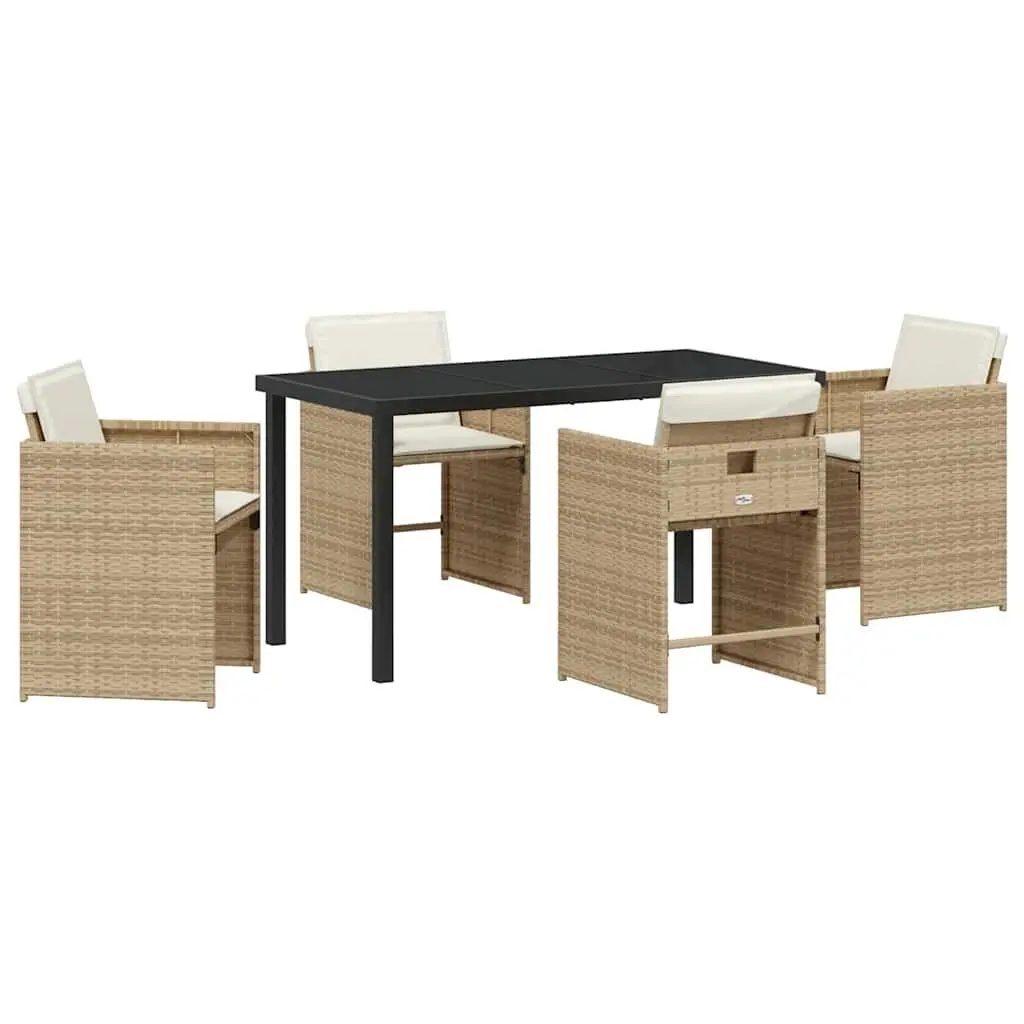 Garden Dining Set Modern Beige Poly Rattan 5 Piece Outdoor Furniture
