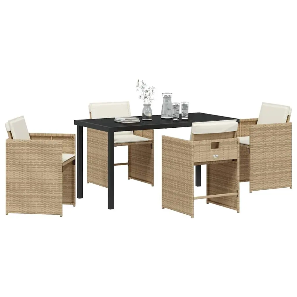 Garden Dining Set Modern Beige Poly Rattan 5 Piece Outdoor Furniture