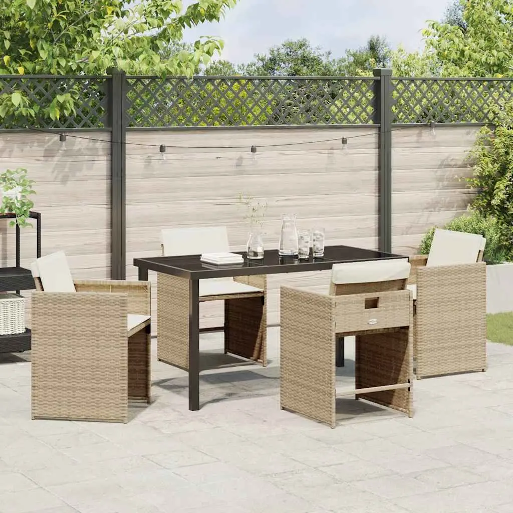 Garden Dining Set Modern Beige Poly Rattan 5 Piece Outdoor Furniture