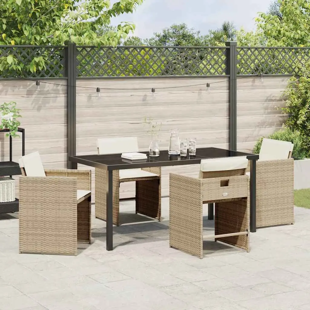 Beige Poly Rattan Outdoor Dining Set for 5