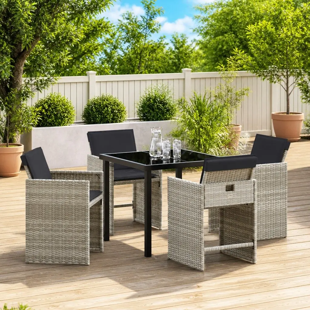 Garden Dining Set 5 Pieces Light Grey Outdoor Furniture Poly Rattan Table Chairs
