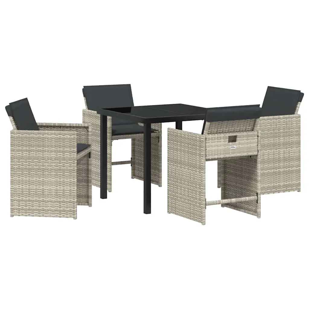 Garden Dining Set 5 Pieces Light Grey Outdoor Furniture Poly Rattan Table Chairs