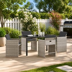 Garden Dining Set 5 Pieces Light Grey Outdoor Furniture Patio Table Chairs