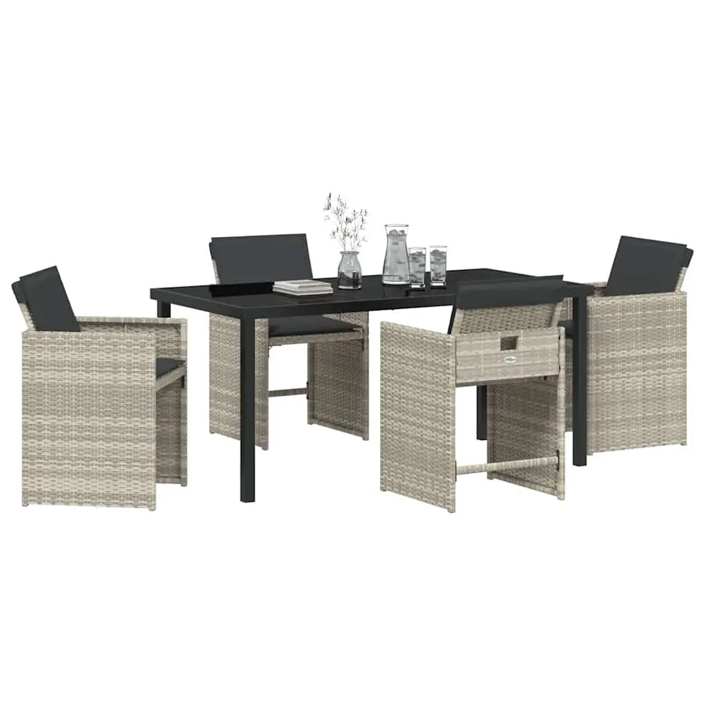 Outdoor Dining Set Light Grey 5 Pieces Poly Rattan Garden Furniture Patio Table