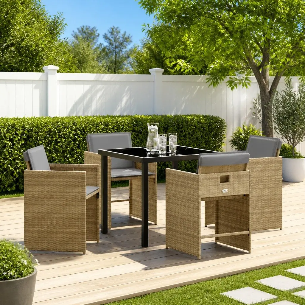 Garden Dining Set Modern Beige Poly Rattan 5 Pieces Outdoor Furniture