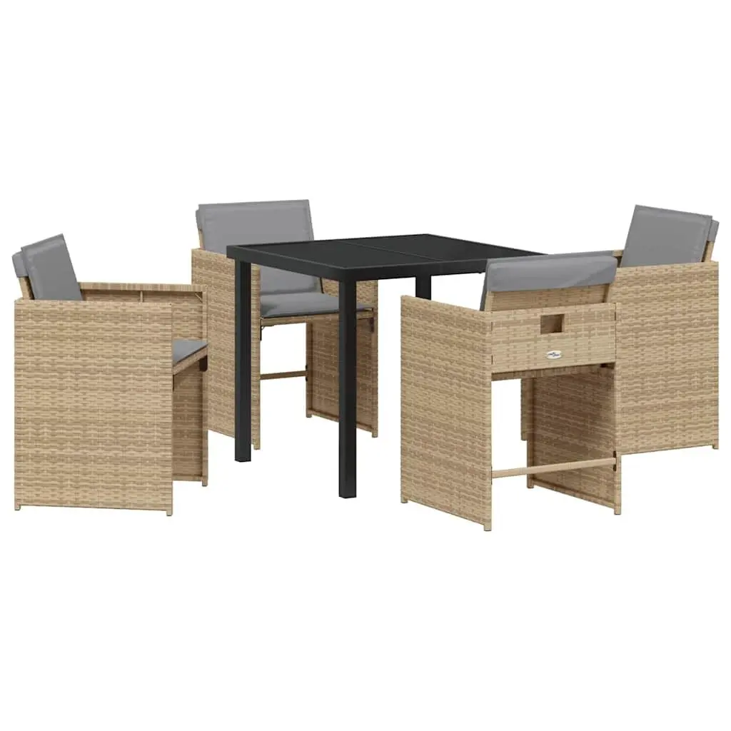 Garden Dining Set Modern Beige Poly Rattan 5 Pieces Outdoor Furniture