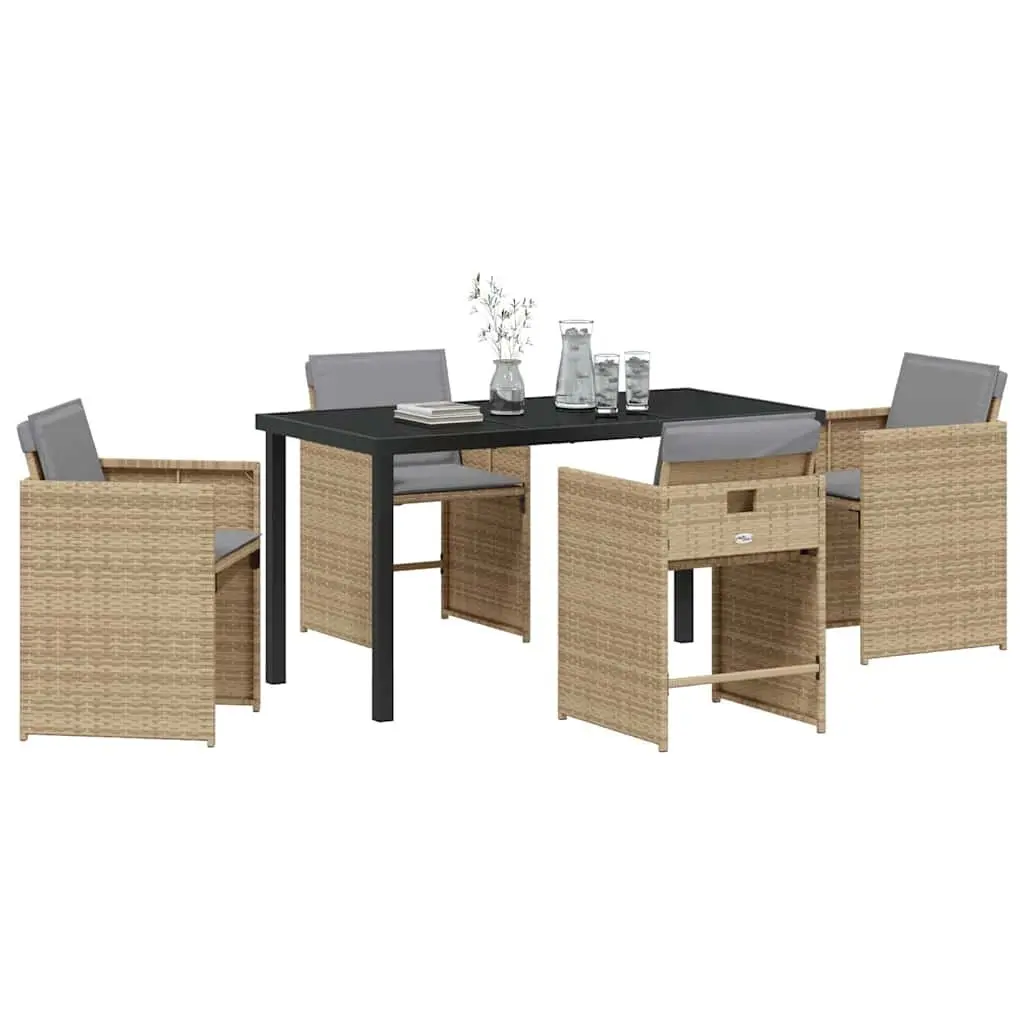 Garden Dining Set Poly Rattan Beige 5 Piece Outdoor Furniture Table Chairs