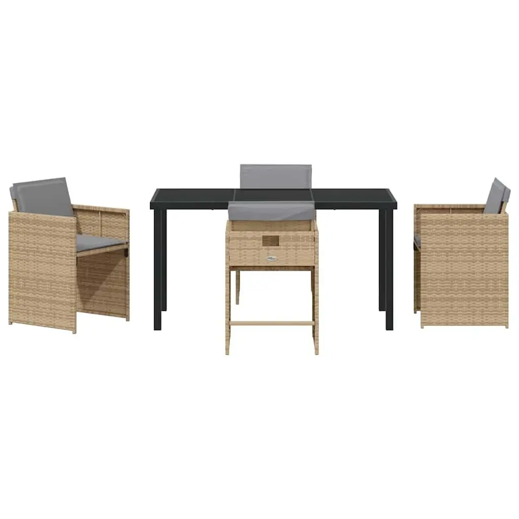 Garden Dining Set Poly Rattan Beige 5 Piece Outdoor Furniture Table Chairs