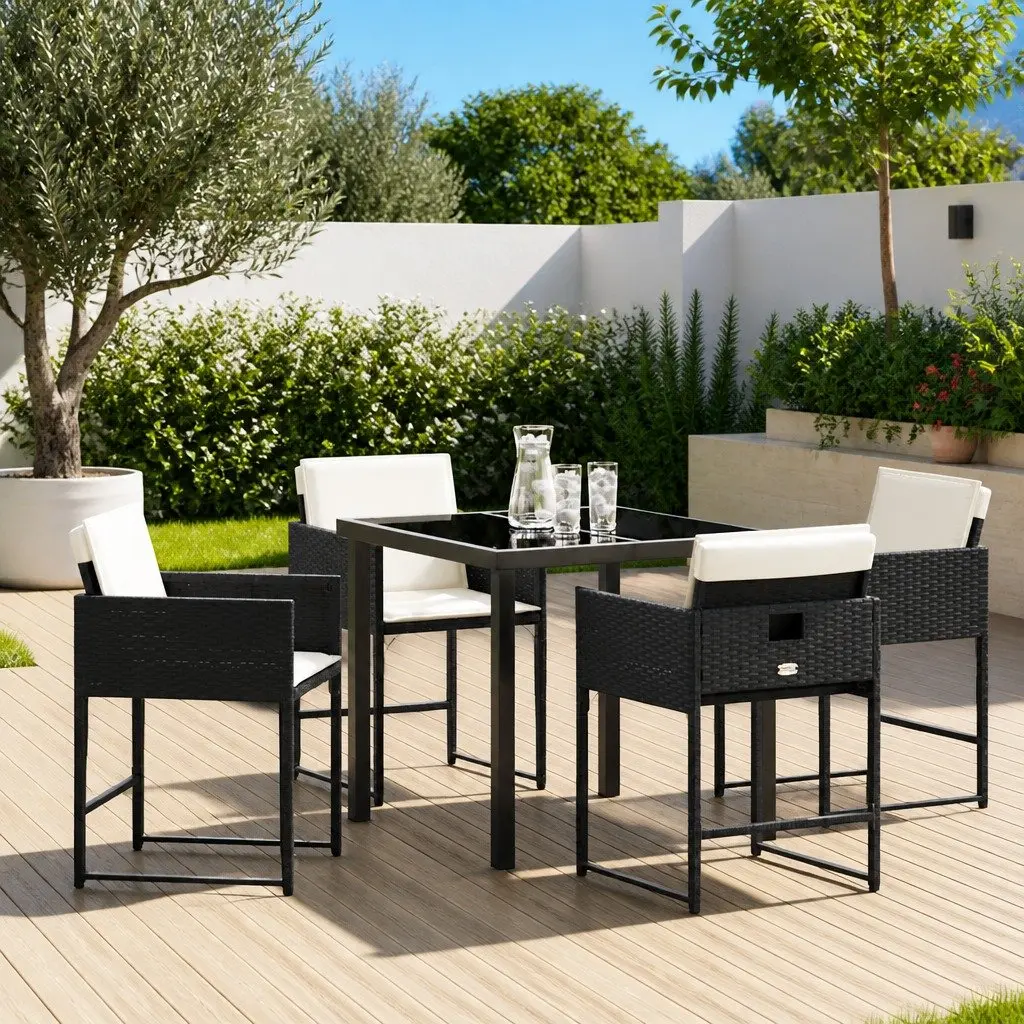 Garden Dining Set 5 Pieces Black Poly Rattan Outdoor Furniture Patio Table