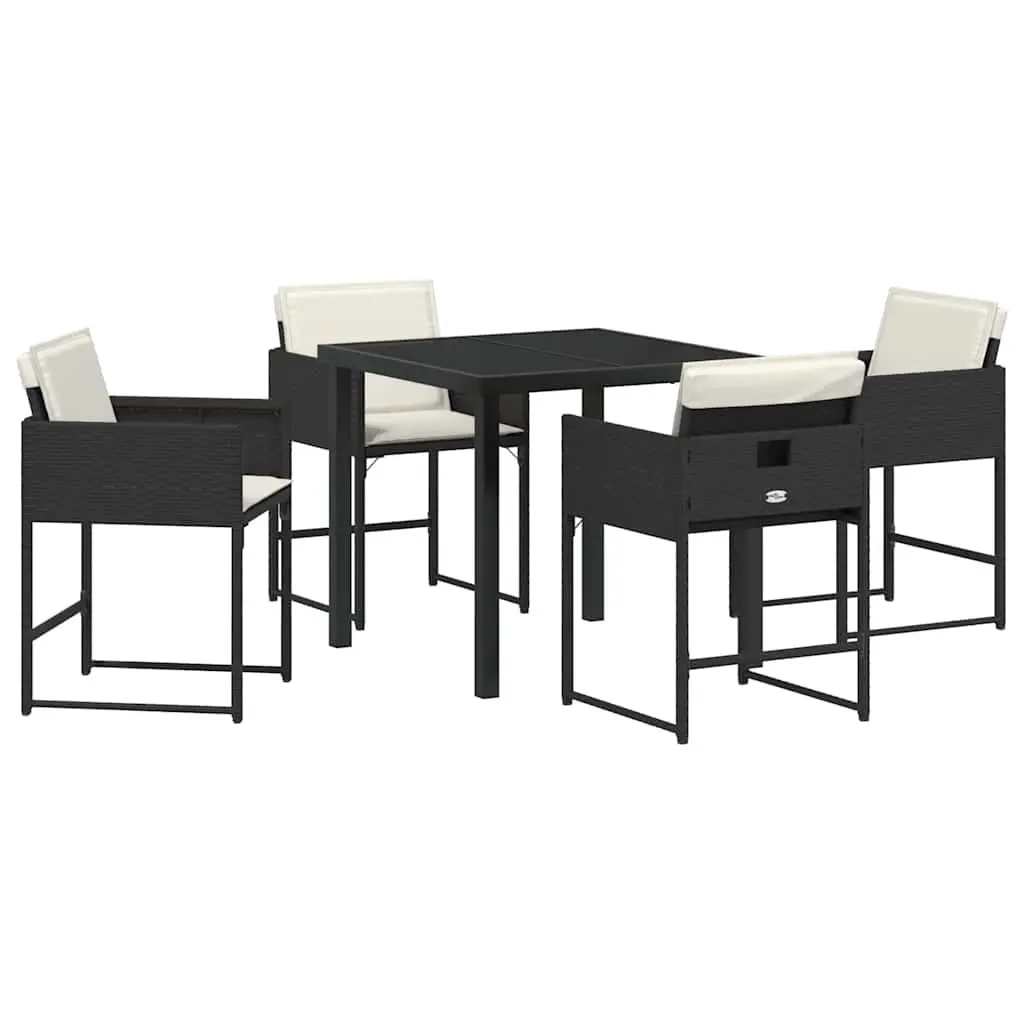Garden Dining Set 5 Pieces Black Poly Rattan Outdoor Furniture Patio Table