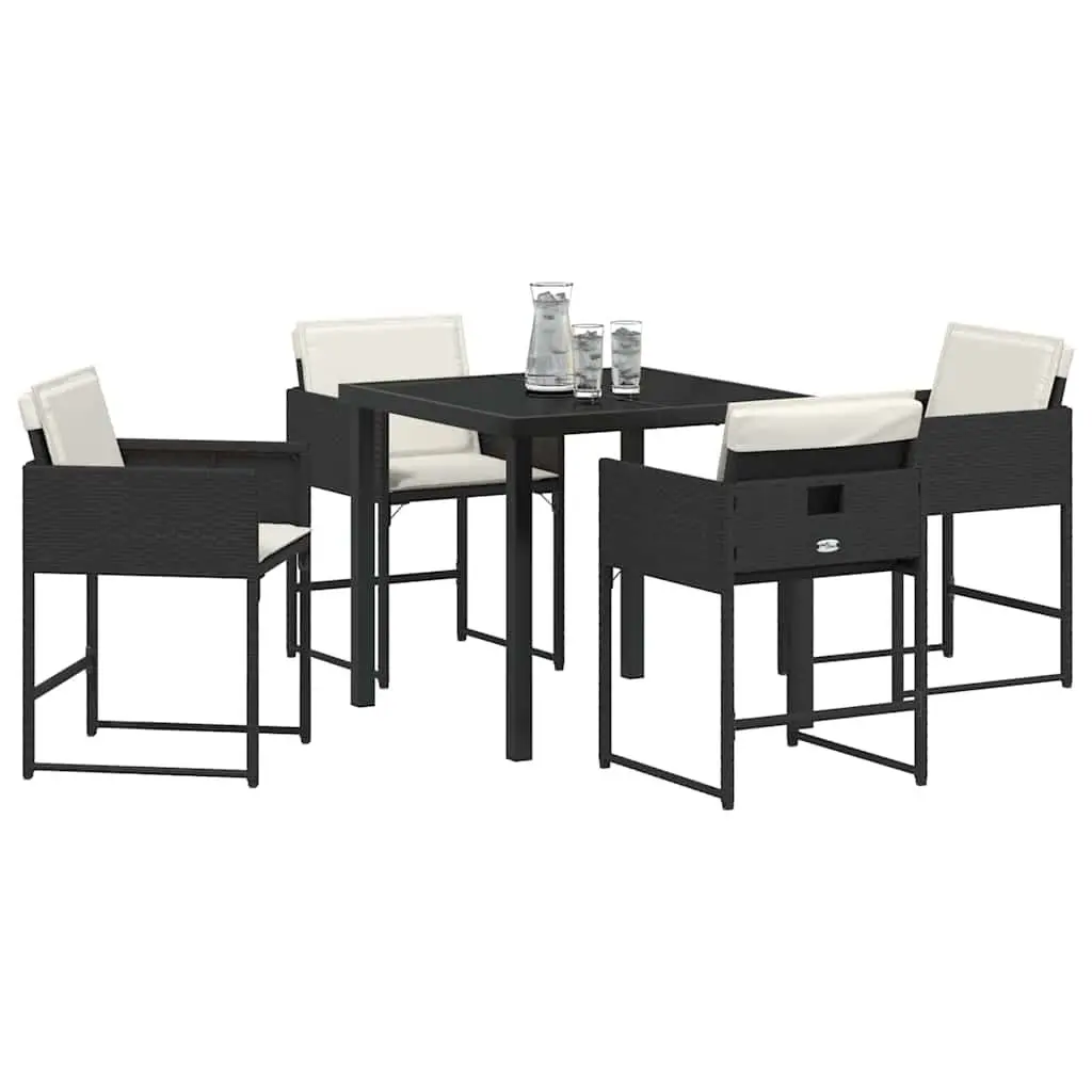 Garden Dining Set 5 Pieces Black Poly Rattan Outdoor Furniture Patio Table