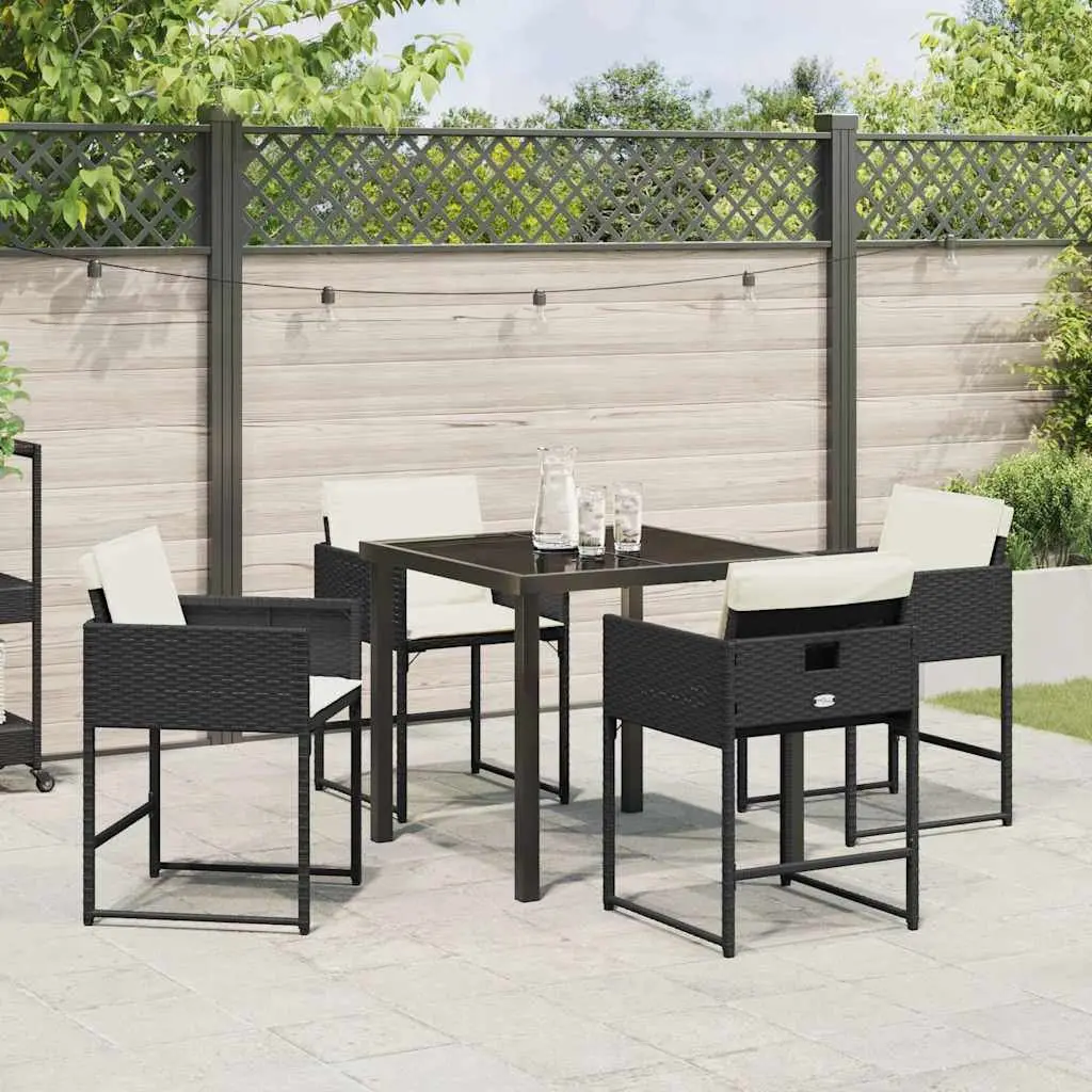 Garden Dining Set 5 Pieces Black Poly Rattan Outdoor Furniture Patio Table
