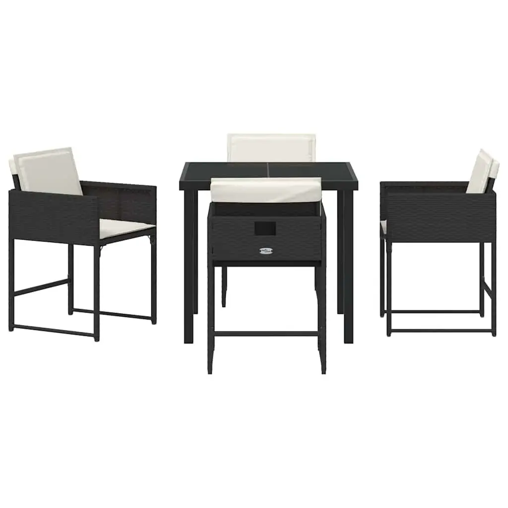 Garden Dining Set 5 Pieces Black Poly Rattan Outdoor Furniture Patio Table
