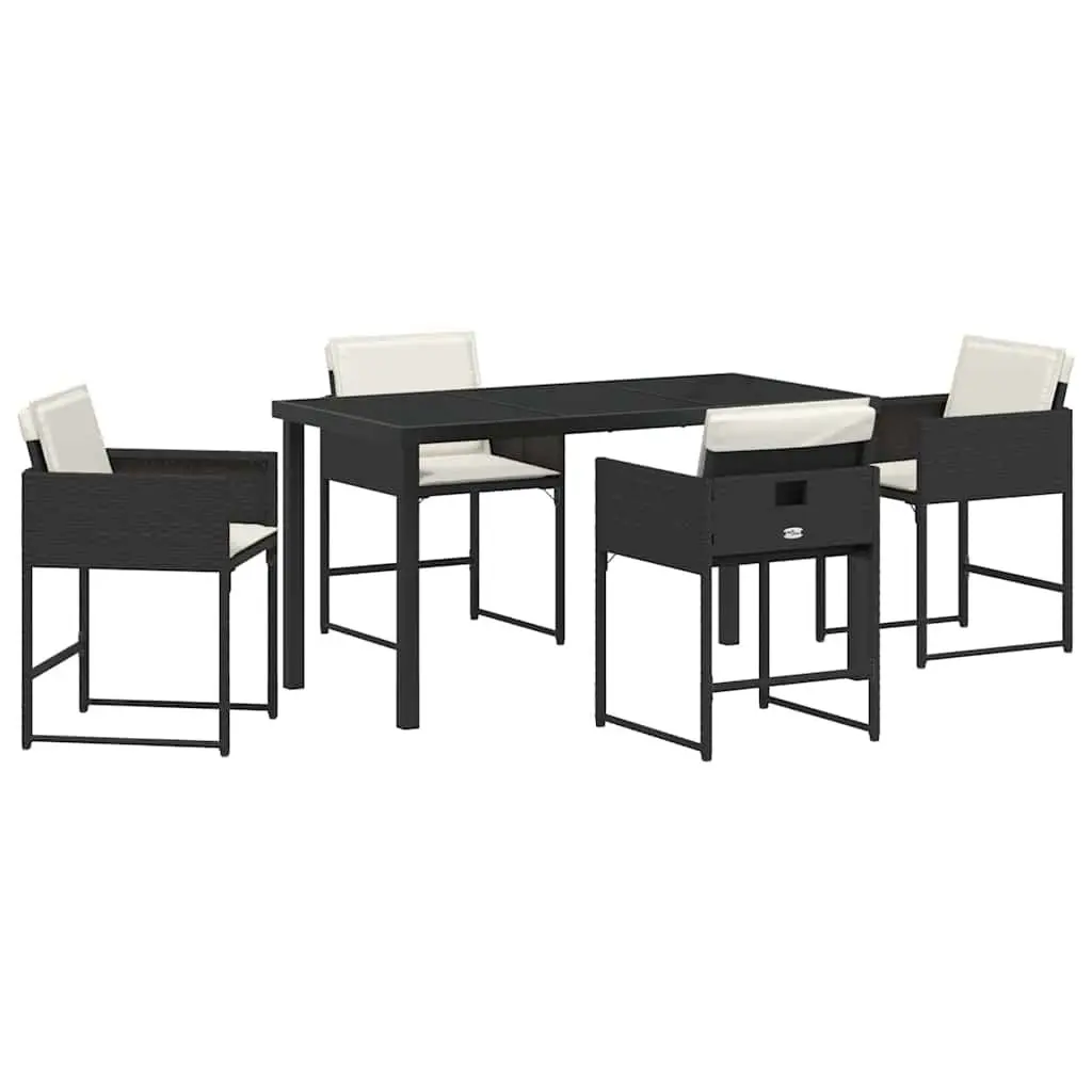 Garden Dining Set Black Poly Rattan 5 Piece Outdoor Furniture Patio Table Chairs