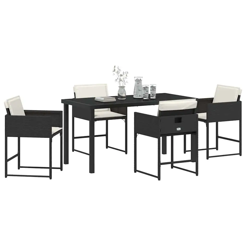 Garden Dining Set Black Poly Rattan 5 Piece Outdoor Furniture Patio Table Chairs