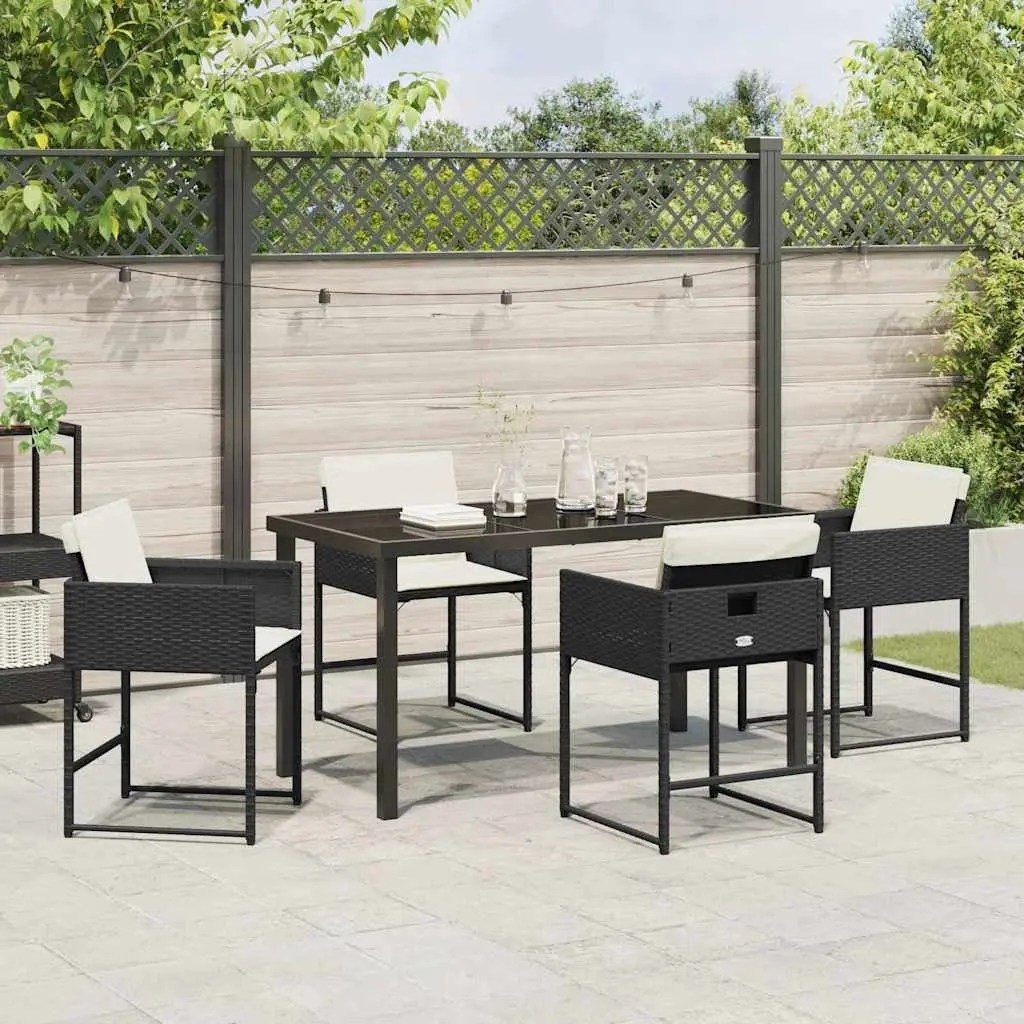 Garden Dining Set Black Poly Rattan 5 Piece Outdoor Furniture Patio Table Chairs