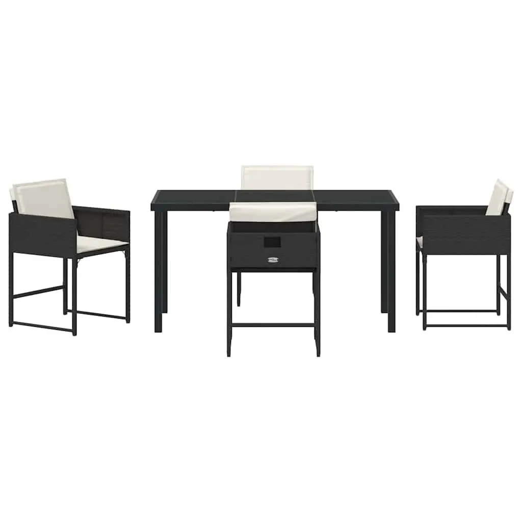 Garden Dining Set Black Poly Rattan 5 Piece Outdoor Furniture Patio Table Chairs