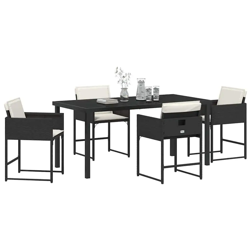 Garden Dining Set 5 Pieces Black Poly Rattan Steel Outdoor Patio Furniture