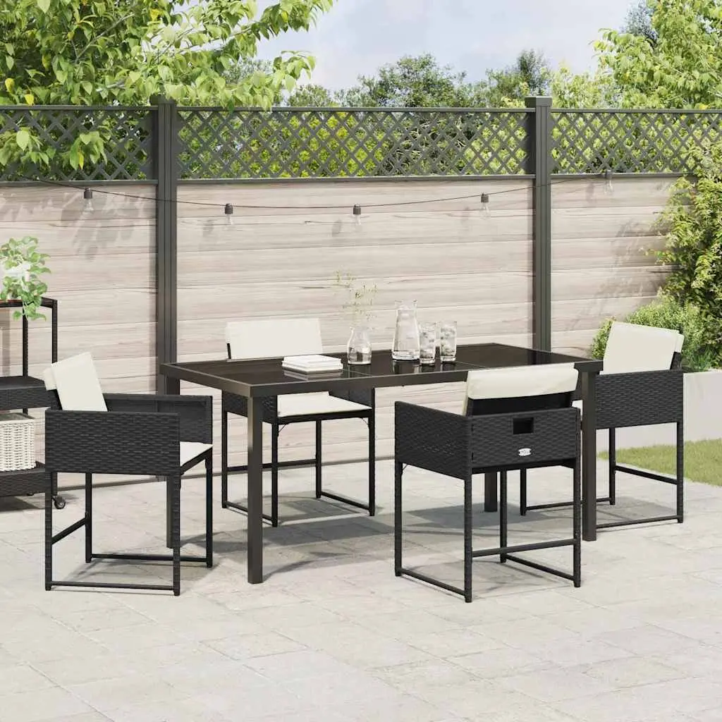 Garden Dining Set 5 Pieces Black Poly Rattan Steel Outdoor Patio Furniture
