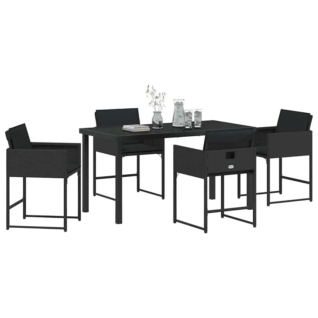 Garden Dining Set 5 Pieces Black Outdoor Furniture Patio Table Chairs