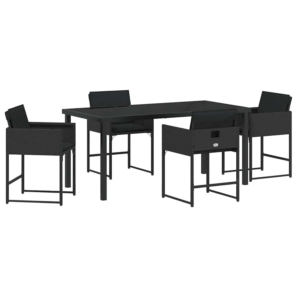 Garden Dining Set Modern 5 Pieces Black Poly Rattan Outdoor Furniture Patio Table