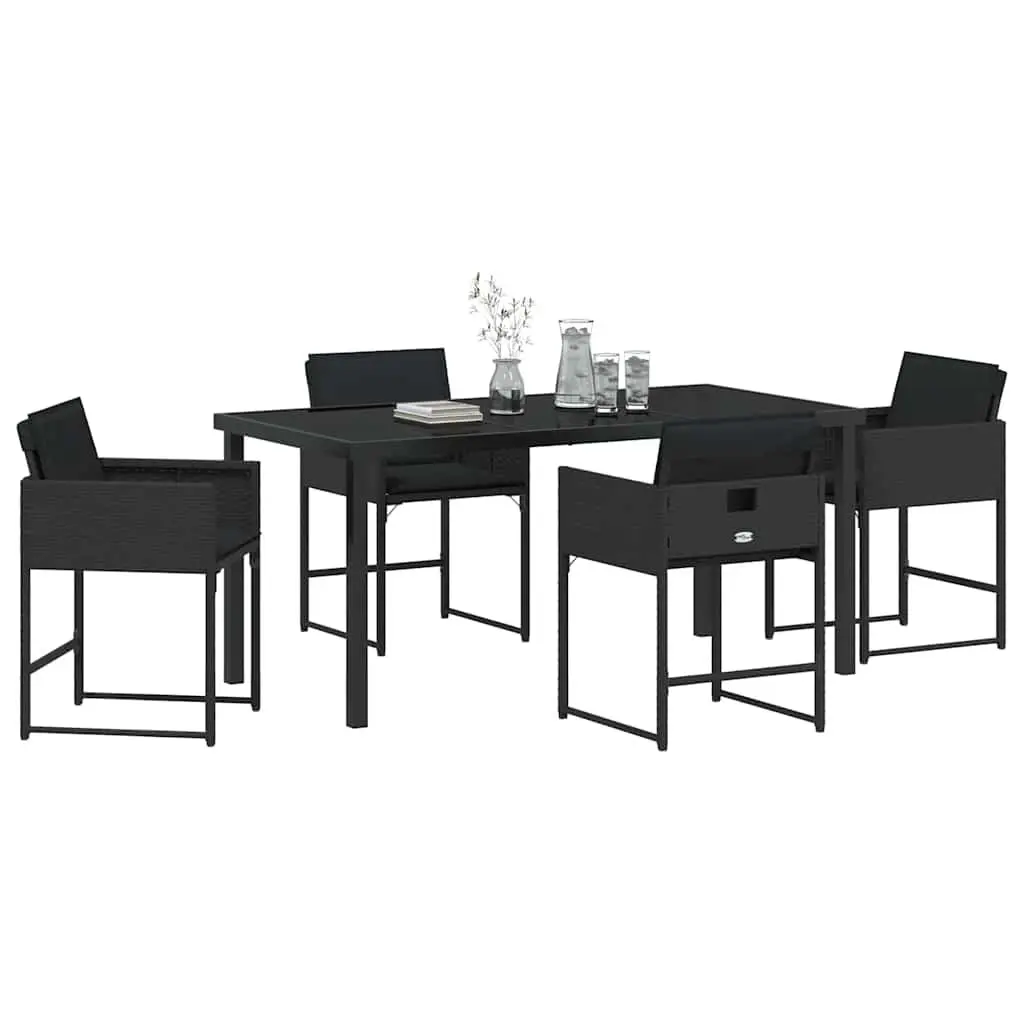 Garden Dining Set Modern 5 Pieces Black Poly Rattan Outdoor Furniture Patio Table
