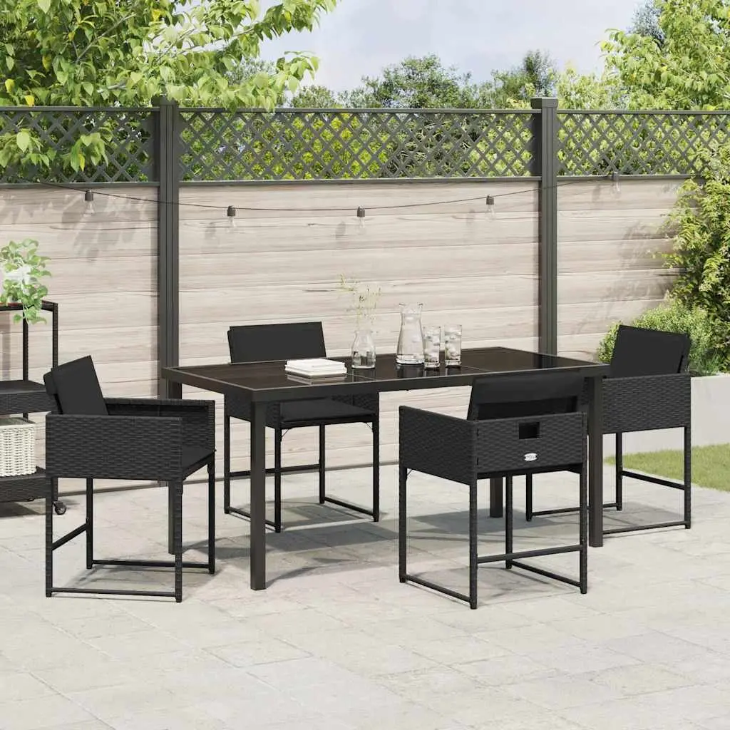 Garden Dining Set Modern 5 Pieces Black Poly Rattan Outdoor Furniture Patio Table