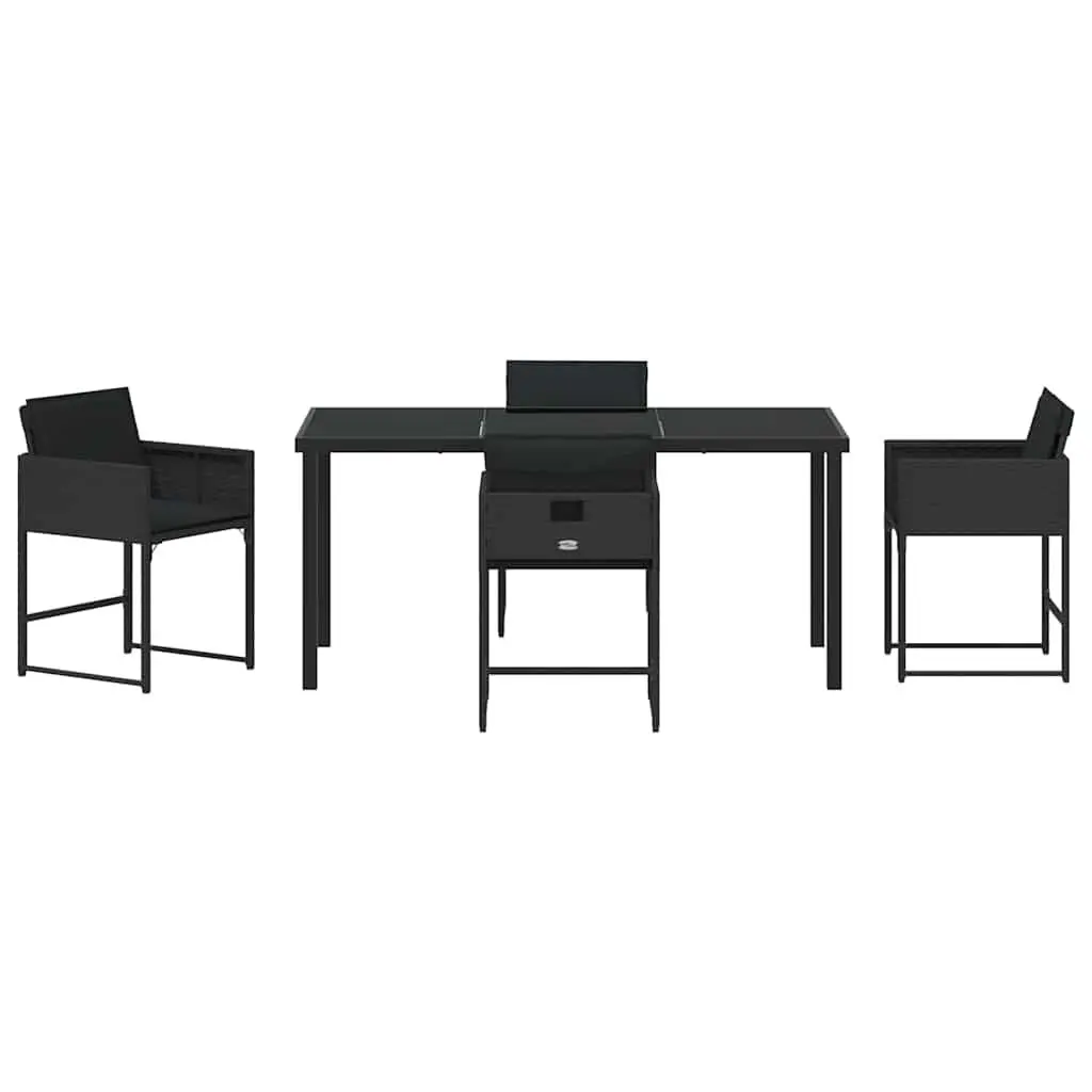 Garden Dining Set Modern 5 Pieces Black Poly Rattan Outdoor Furniture Patio Table