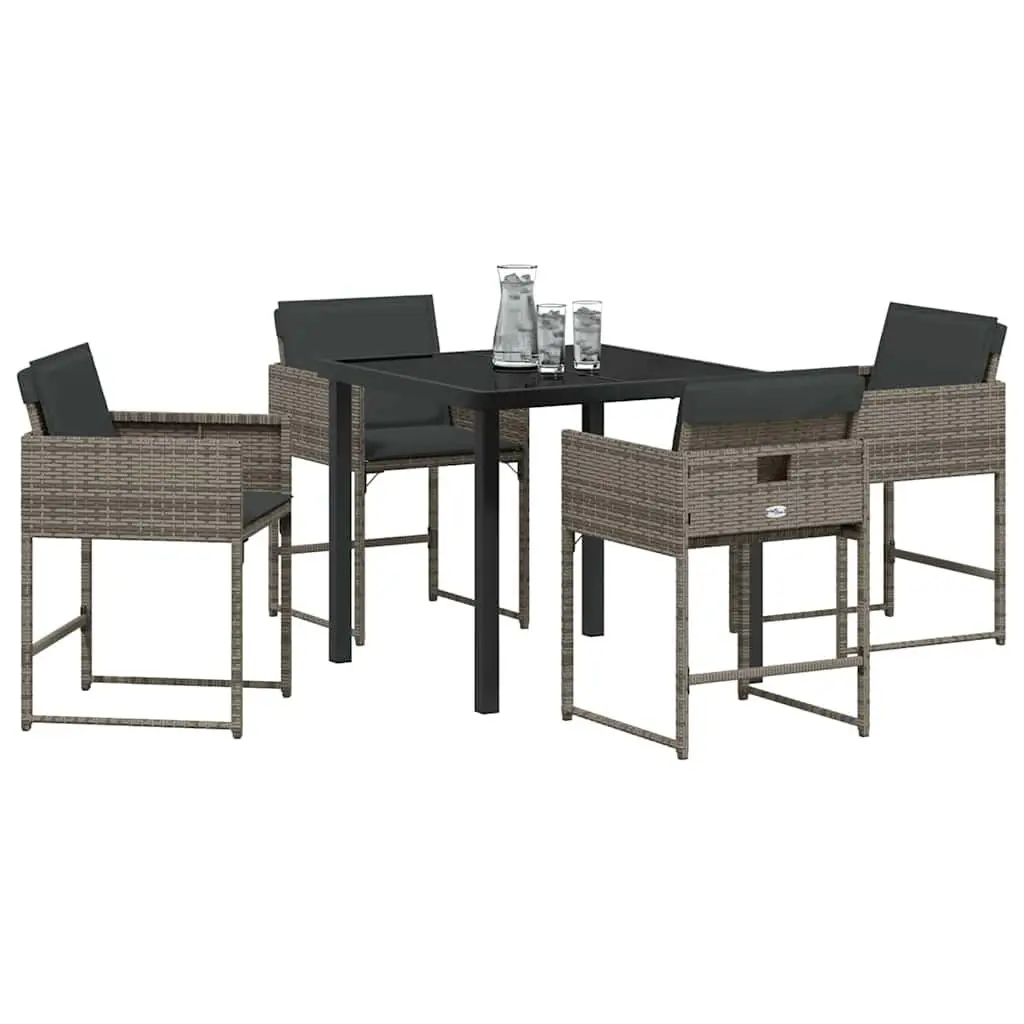 Outdoor Dining Set Grey Poly Rattan 5 Piece with Glass Top Table for Garden Patio